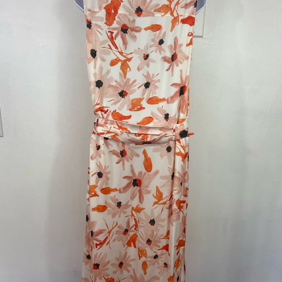 New Theory Silk Dress Floral Print Linigole Lily Pockets Belted Event Formal 8 - Picture 5 of 14